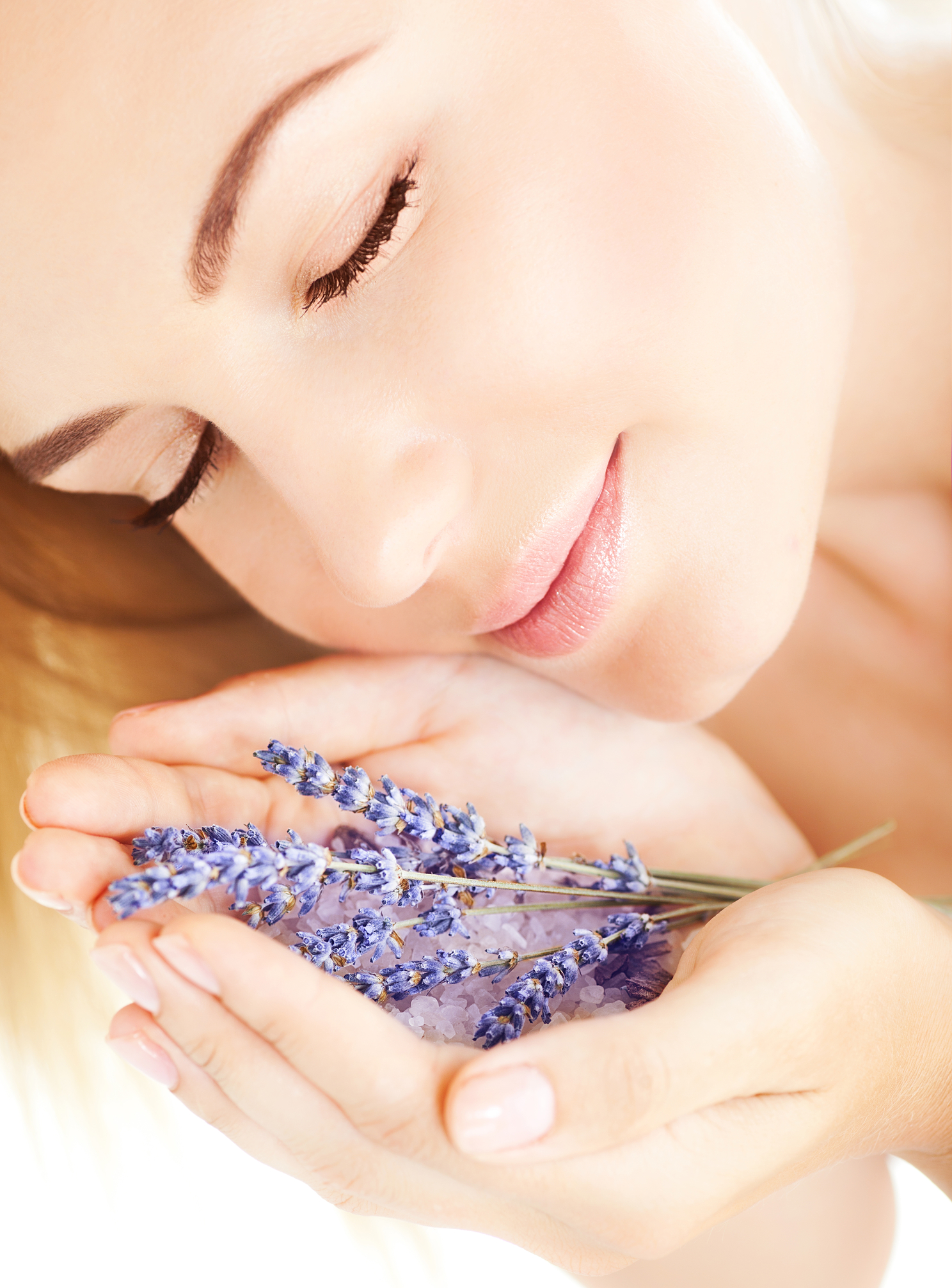 Woman relaxing before a natural lavender Back Scrub